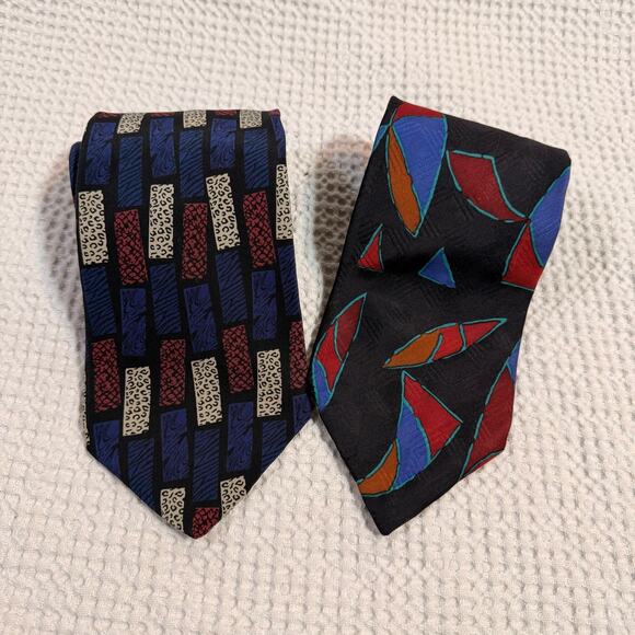 Bugatti Other - Bugatti Men’s Vintage Geometric Bold Quirky Silk Ties Red White and Blue